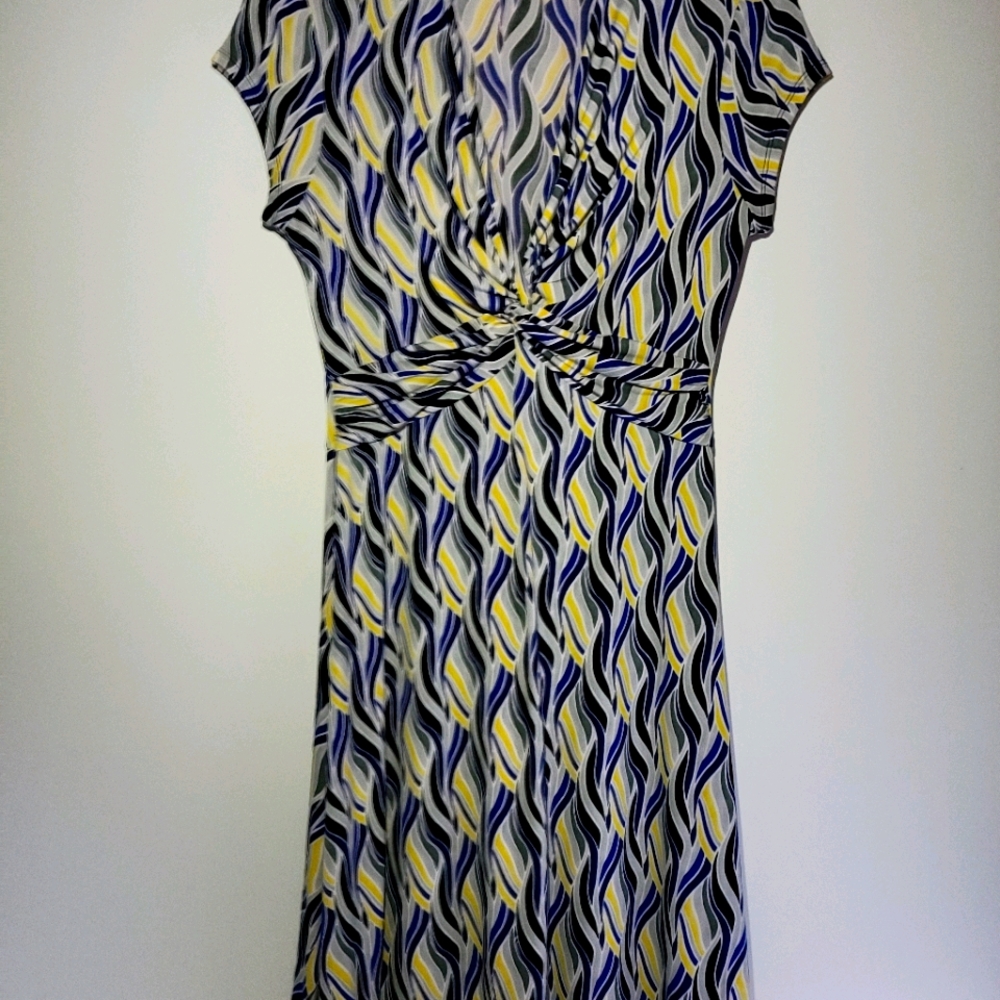 Anne Klein Dress Blue Yellow Geometric